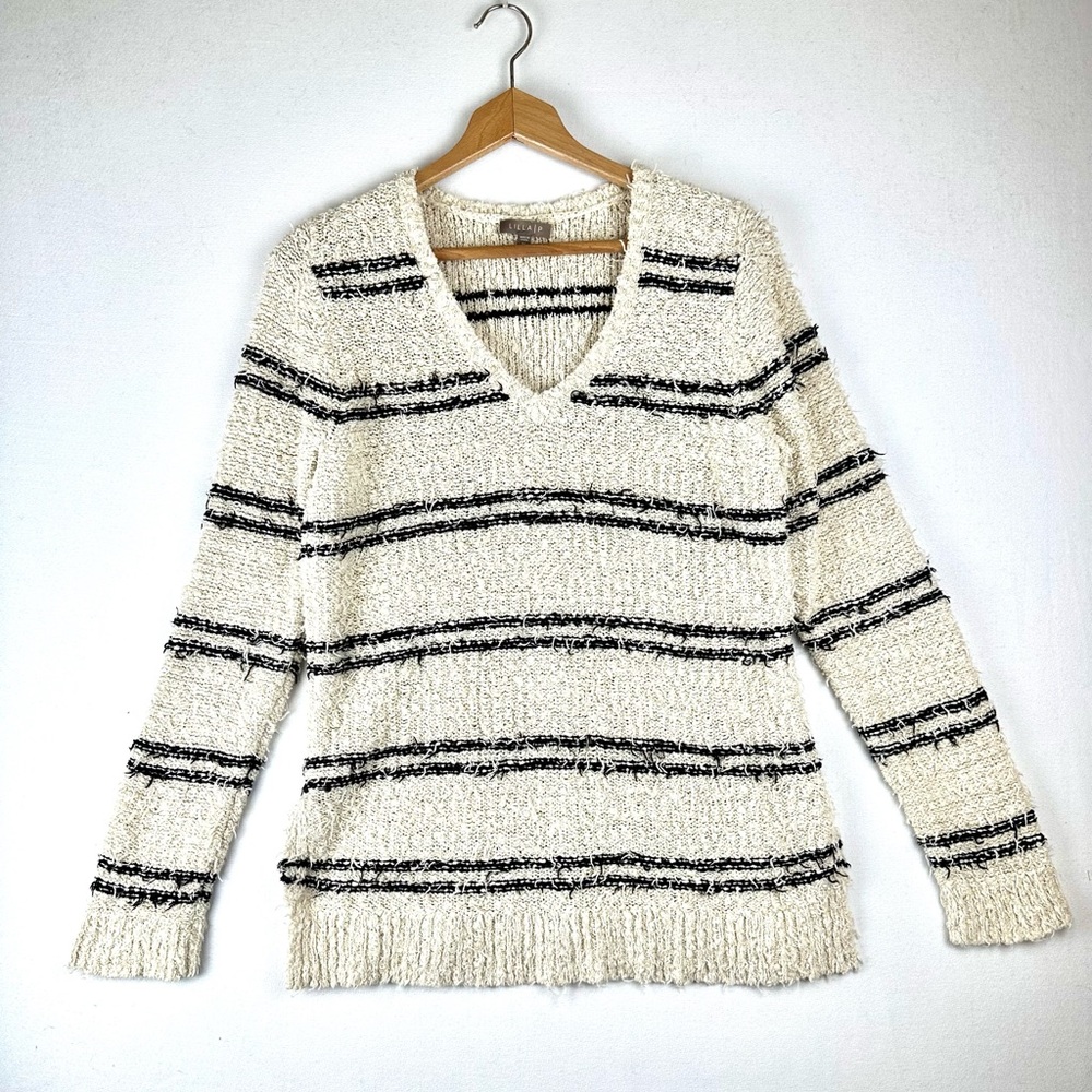 Lilla P Shaggy Stripe V-Neck Sweater